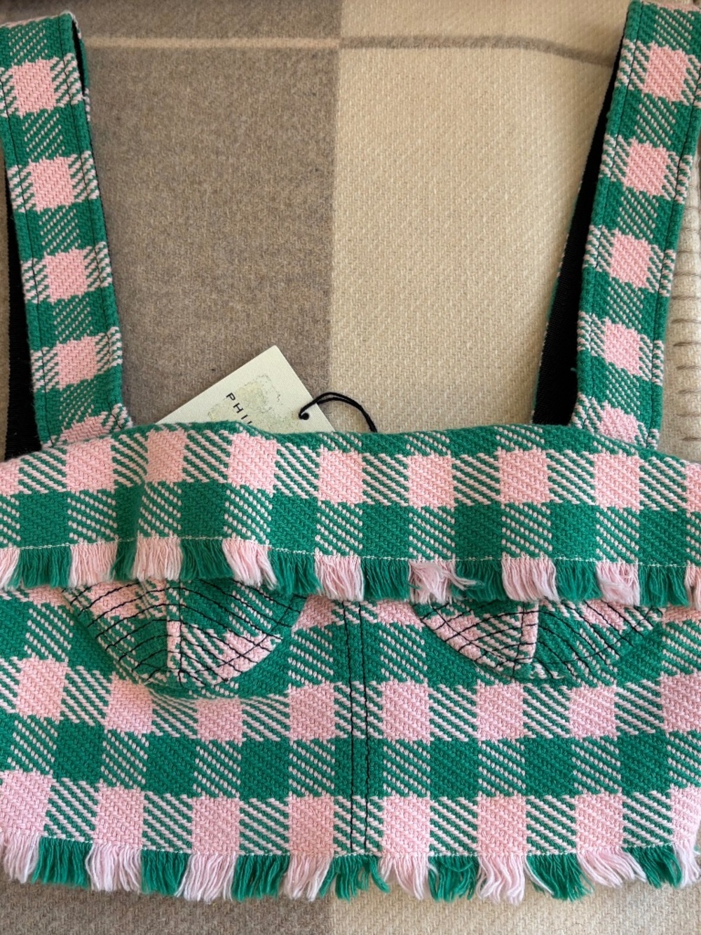 Philosophy di Lorenzo Serafini Bustier gingham. Top green and pink size 4